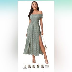 Boho Floral Print Off Shoulder Split Long A Line Dress